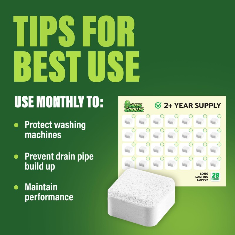 Green Gobbler Premium Washing Machine Cleaner & Deodorizer Tablets with