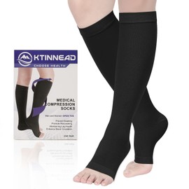 Ktinnead Compression Socks for Women and men 20-30 mmhg, Knee High Graduated Compression Stockings, Opaque, Open Toe, Unisex, Black, XX-Large