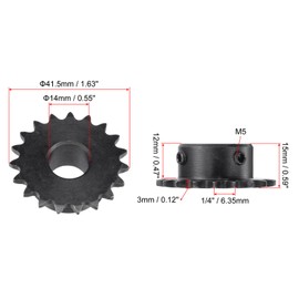 sourcing map #25 Chain Roll Gear 14 mm Bore 1/4 Inch Distance 19 Tooth Single Beach Chain Sprocket C45 Carbon Steel 25 Roll Chain Sprocket with Set Screws for ISO 04C Chain Pack of 2