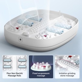 beici 6L Collapsible Foot Spa Massage with Water and Electricity Separation System,Foot Bath with Three Level Temperature Control,Bubble,Remote,Red Light,Timer,and Four Set Non-Electric Massage Rolls