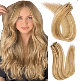 KiiKiiGirl Microlink Hair Extensions Human Hair,18 Inch #A18/613A Dark Blonde to Highlighted Blonde Micro Loop Microbead Micro Link Hair Extensions Human Hair Invisible Straight 30g/38s