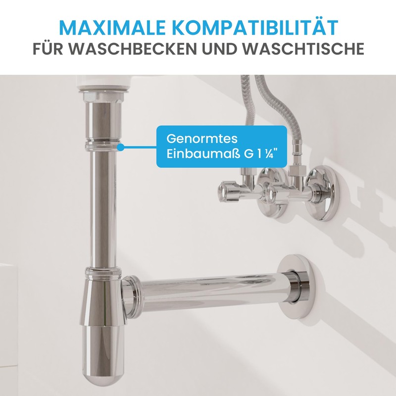 Bächlein Universal cup siphon for washbasins, odour trap with cleaning