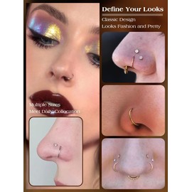 OUFER 18G 1.0 mm Nose Piercing Titanium Nose Ring Nose Helix Piercing Hoop Nose Nostril Plug Nose Stud Jewellery Rook Tragus Conch Daith Earring Women Men 6 8 10 mm, Titanium