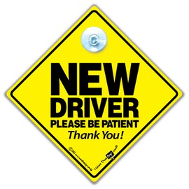 New Driver Sign,New Driver Car Sign, New Driver Please Be Patient Sign, Learner Driver Car Sign, Driving Test Car Sign, P Plate Driver Sign 14cm x 14cm