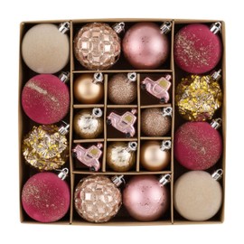 DecorbyHannah Christmas Ornaments Decorations,21ct Gold Pink Christmas Tree Ornaments Set, Shatterproof Decorative Hanging Velvet Ball Ornaments for Christmas Tree, Xmas Ornaments Bulk for Table Decor