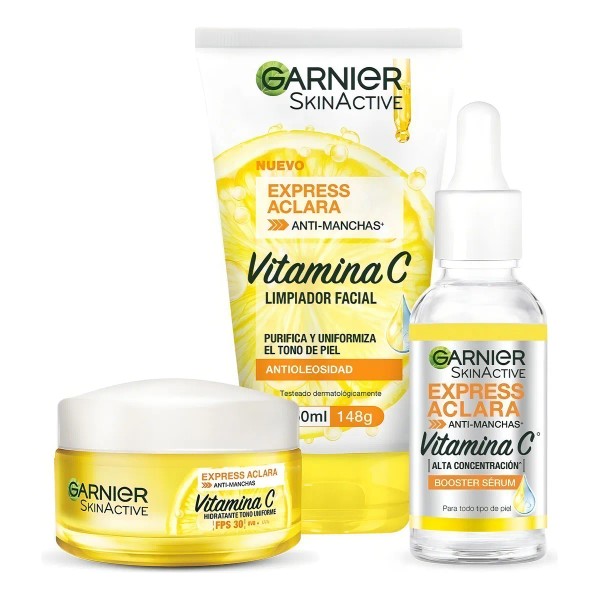 Kit Garnier Express Aclara: Serum, Crema y Gel con Vitamina