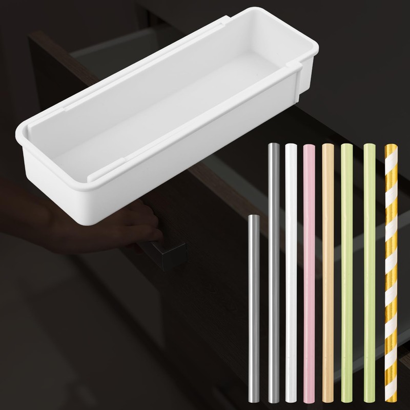 BOXOB Expandable Straw Organizer, Multi-Functional Plastic Straw Holder Long Straw