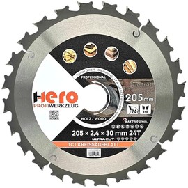 HERO Circular Saw Blade 205 x 30/20 mm 24 Teeth Carbide Saw Blade TCT Replacement Saw Blade for Woodworking Soft & Hardwood, Non-Ferrous Metals Universal Hand Saw, Mitre Saw, Table Saw, Chop Saw