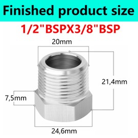 QZKJQDD 2 Pcs 304 Stainless Steel Reducer Hex Bushing, 1/2" BSP Male to 3/8" BSP Female Pipe, Reducing Adapter Fitting Converter, for Water Oill Air Gas