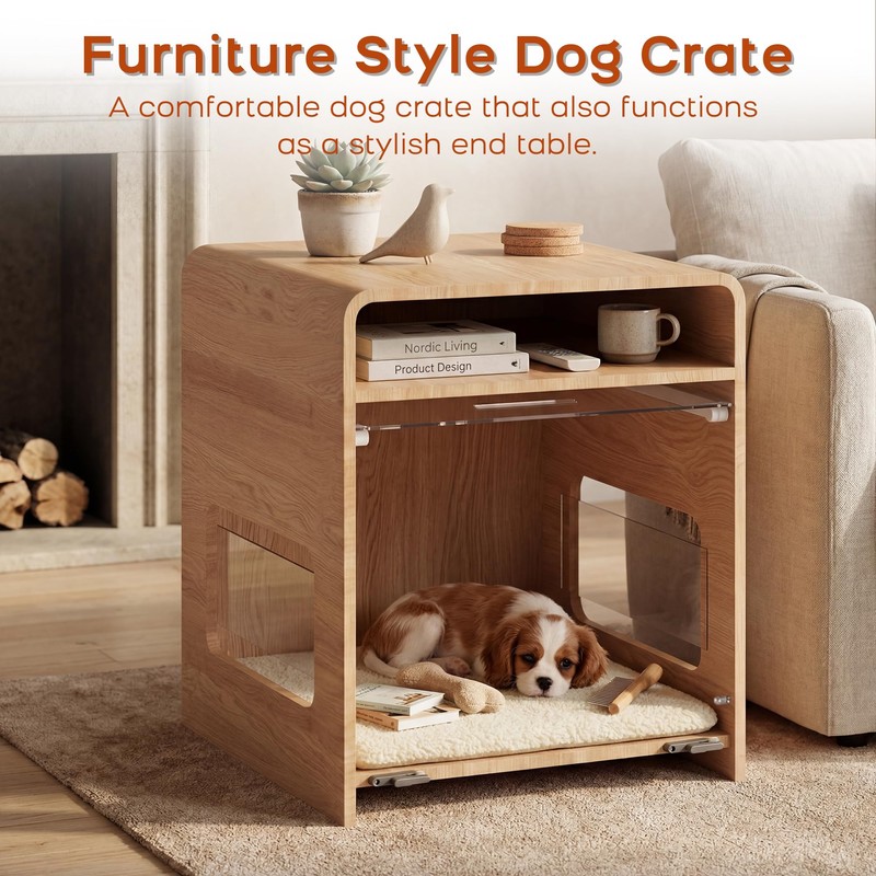 DAWNYIELD Dog Crate Furniture with Flip-Up Door & PET Panel