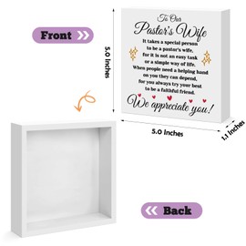 Pastor's Wife Appreciation Gifts Engraved Wooden Block Sign Desk Decor Sign for Pastors Wife Christian Religious Christmas Thanksgiving Birthday Mothers Day Gift for Preacher's Wife