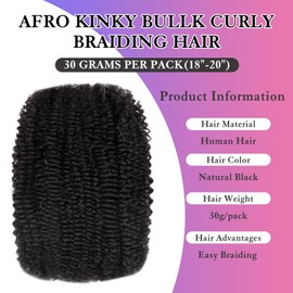 Afro Kinkys Bulk Human Hair for Dreadlocks Extensions Repair Locs, Twist Braiding Afro Kinky Human Hair for Locs Natural Black Color 14 inches for Micro Locs Extensions 1 Pack 30 Gram（1B/14inch/30g）