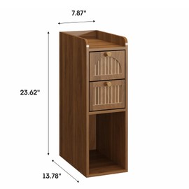 WINWY 7.87" Narrow Nightstand Set of 2, Fluted Slim Bedside Table with 2 Drawers, Mid Century Modern Small End Table with Gold Metal Handles, for Bedroom, Living Room & Small Spaces - Walnut