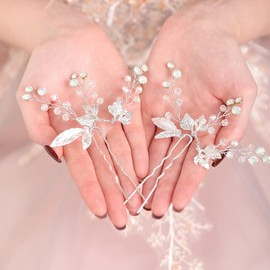 BERYUAN Bridal Leaves Crystal Rhinestone Ivory Crystal Hair Pin Bridal Hair Accessory Headpiece Silver Leaves Crystal Hair Pins Silver Bride Headbands for Bride Bridesmaid Girls(2pcs）