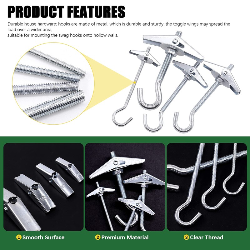 Keadic 16 Sets M4×75mm Heavy Duty Ceiling Hooks Steel Hooks