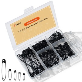 Hudinsun 120 PCS 5 Different Sizes Black Safety Pins Assorted, Small and Large Safety Pins Bulk for Sewing and Clothes