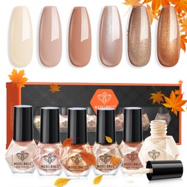 modelones Fall Nail Polish Set, Milky White Brown Metallic Nude Bronze Quick Dry Nail Lacquer Kit, Shimmer Burnt Orange Copper Non-Toxic Trendy Mini Manicure Kit, DIY Home Salon Gift for Women Girl