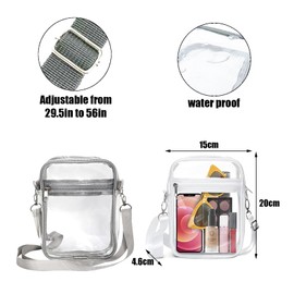 TYXHXTF Pack of 2 Transparent Bags, Women's Transparent Shoulder Bag, Small, Crossbody Shoulder Bag, Waterproof Stylish Sling Bag with Adjustable Removable Strap, White, Grey, White