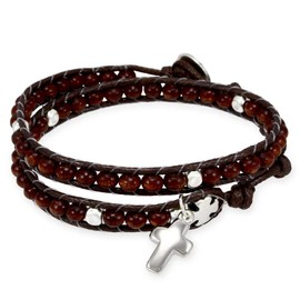 Wrap Around Rosary Bracelet for Men and Women, Ladder Design Brown Wooden Beads Cross Charm