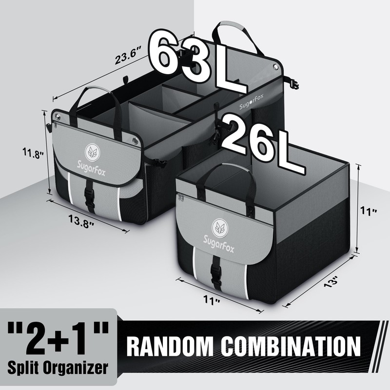 SugarFox Modular (63L+26L) Trunk Organizer for Car/SUV, Heavy-Duty Storage, Soft/Hard