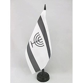 AZ FLAG YIDDISH TABLE FLAG 5'' x 8'' - JUDAISM DESK FLAG 21 x 14 cm - Black plastic stick and base