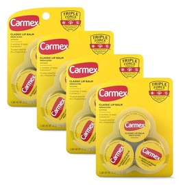 Carmex Tarro de bálsamo labial medicado, hidratante labial para labios secos y agrietados, 0.25 onzas - (4 paquetes de 3)