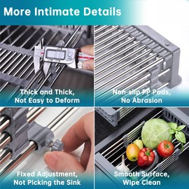 TUTEW Dish Drying Rack, Stainless Steel Dish Drainer with Adjustable Arms Holder Functional Kitchen Sink Organizer for Vegetable and Fruit, Gray Large