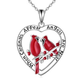 POPLYKE Cardinal Necklace for Women 925 Sterling Silver Red Cardinal Heart Shaped Necklace Animal Cardinal Jewellery for Women