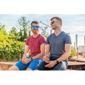 UrbanSky Shield Sunglasses Greg – Pack of 2 – Sunglasses for Men and Women – Mirrored – with Wooden Temples, Cool