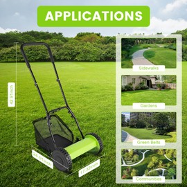 5-Blade Dual Wheel Lawn Mower 12" Push Reel Lawn Mower,Manual Push Reel Garden Cutter Grass Cutting Machine,Walk Behind Lawn Mower with 23L Collection Bag,Adjustable Height
