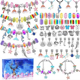 Bonbell Kit para Hacer Pulseras Niñas, 112pzs Kit de Fabricación de Joyas para Niñas, Juego de Pulseras de Abalorios, Cuentas para Hacer Pulseras, Kit Artesanía DIY Pulsera de Plata, Regalos para Niñas de 5 6 7 8 9 10 11 12 13 años