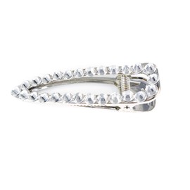 clear silver crystal barrette metal alligator hair clip faceted gems sparkly 3 inches long