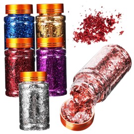 SAFIGLE Bottles Nail Foil Flakes Gold Red Purple Rose Gold Blue Silver Easy to Use for Nail Art Crafts and DIY Decorations Multipurpose Glitter Flakes for Stunning Designs