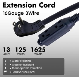 PALARINE Indoor Extension Cord Power Strip 3 Outlets Flat Plug, UL Listed, 16 Gauge 30 ft Black 3 Prong Heavy Duty, 16/3 SJTW 13A Outlet Extender