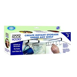 Nook Hooks, Under Cabinet Storage Hooks, Holds Mugs, Utensils, Coffee Cup, Fits Shelves up to 1", No Installation, 3 Pack