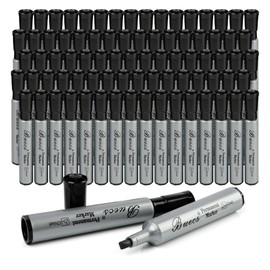 Buecs Permanent Markers, 80 Count Black Permanent Markers, Chisel tip, Waterproof &Fade Resistant, Quick Drying, Office Supplies for School, Office, Home