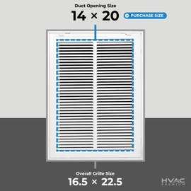 14" X 20" Return Air Filter Grille * - Filter Included * - Easy Plastic Tabs for Removable Face/Door - HVAC Vent Duct Cover - White [Outer Dimensions: 16.5" W X 22.5"H]