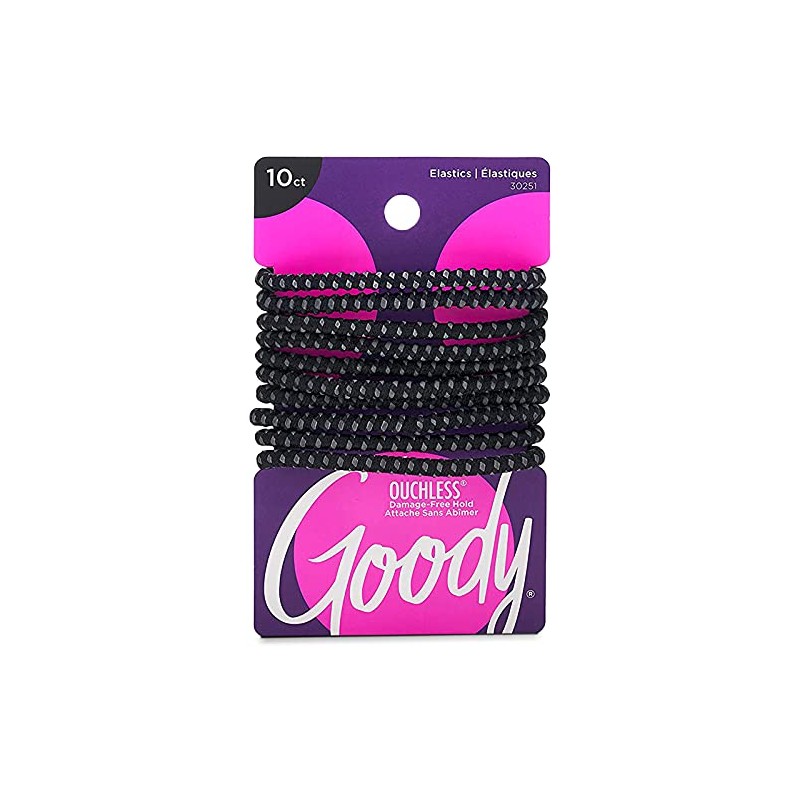 Goody Ouchless No Slip Hair Ties, 10 Ct, Black, 4MM