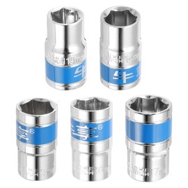 HARFINGTON 5pcs 1/2 Inch Drive 6-Point Socket 13-17mm CR-V Metric Shallow Socket Electric Wrench Socket for Mechanical Auto Repair, Silver Tone & Blue