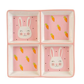Nicola Spring Pink Bunny Snack Plate - Hand Painted Buffet Party Serveware Tableware - 20cm - Pink
