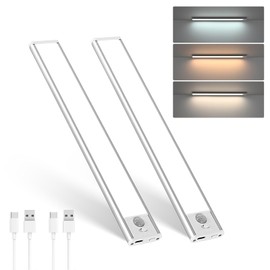 Under Cabinet Lighting, 54 LED Motion Sensor Light Indoor, 1500mAh USB Rechargeable Battery Closet Lights, 2 Pack Magnetic Dimmable Kitchen Lights, Wireless Under Counter Lights for Stairs