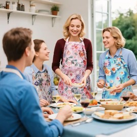 PUBMIND Floral Apron for Women with Pockets, Adjustable Chef Aprons for Kitchen, Cooking, BBQ & Grill (#D)