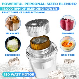 Bionic Blade Deluxe Personal-Sized Blender 26.5 oz., BPA-Free, Cordless, 1,800 mAh Rechargeable, 18,000 RPM, Portable Blender for Shakes and Smoothies Mini Blender Portable 8.6" Tall
