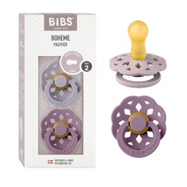 BIBS Boheme Soother 2-Pack. BPA Free Dummy Pacifier, Round Nipple. Natural Rubber Latex, Made in Denmark. 6-18 Months (Pack of 2), Fossil Grey/Mauve