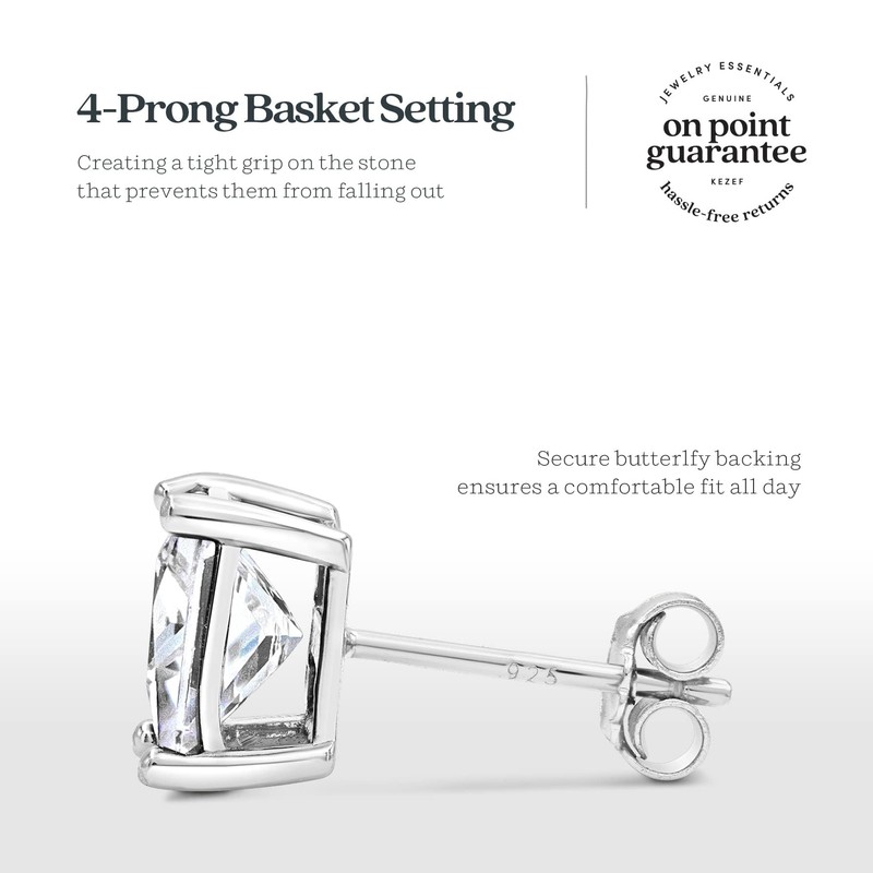 Sterling Silver Basket Set Square CZ Stud Earrings 9x9mm