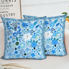 HZYKDWD Set of 2 Pillow Covers 40x40cm Boho Floral Vintage Decorative Pillow Covers 40x40cm Double Sided Printed for Home Sofa Living Room Bedroom Blue