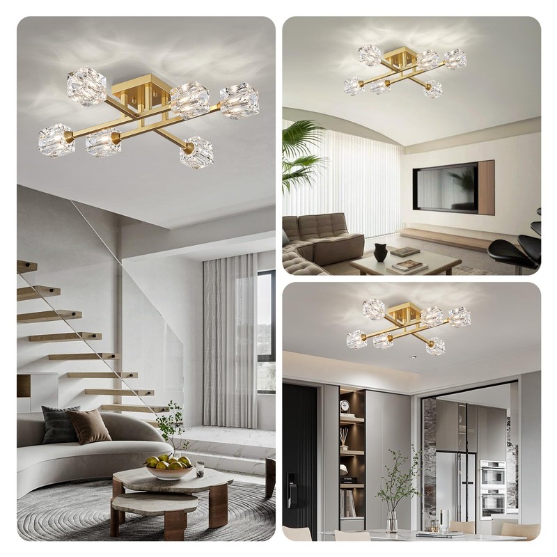 XINGQI Modern Ceiling Light Sputnik 6-Light Semi Flush Mount Ceiling