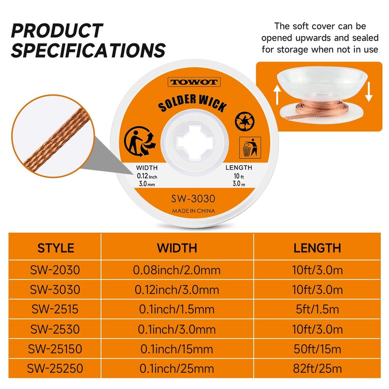 TOWOT Solder Wick, Desoldering Braid, Flux Wick, and Desoldering Wicks