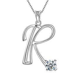 Aurora Tears Letter R Necklaces 925 Sterling Silver Cubic Zirconia Alphabet Initial R Pendant Jewellery Gifts for Women and Girls DP0166R