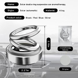DXNQ Solar Rotating Car Air Freshener, Double Ring Solar Energy Car Dashboard Decoration Perfume Holder, Rotating Aromatherapy Diffuser Ornament for Car Home, Car Accessories (Silver)